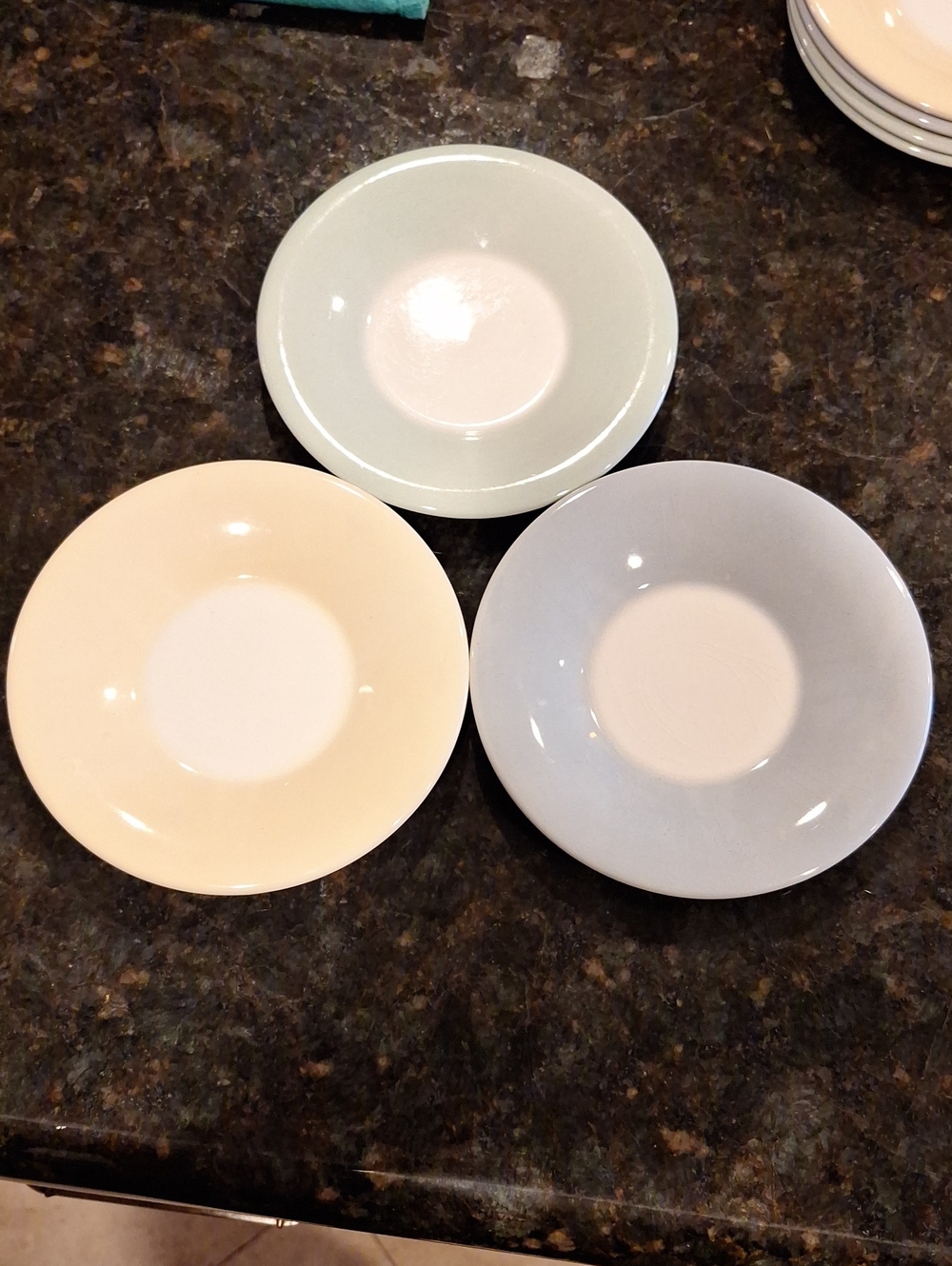 Portmeirion Pastel         5 1/2" Plate Trio in Pale Yellow Green And Blue
